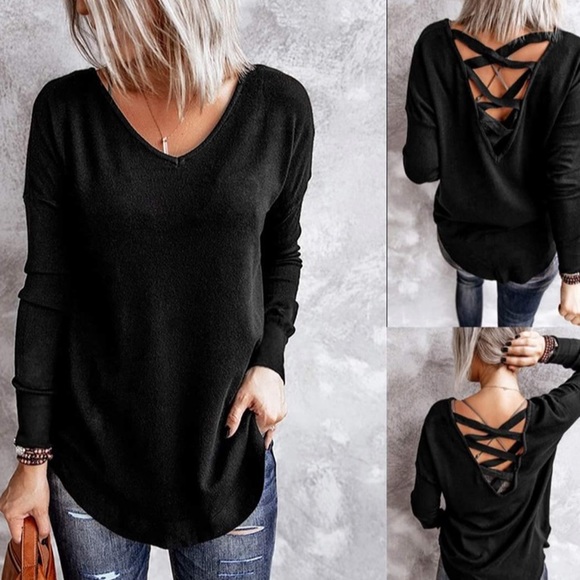 Tops - Criss Cross Black long Sleeve Top